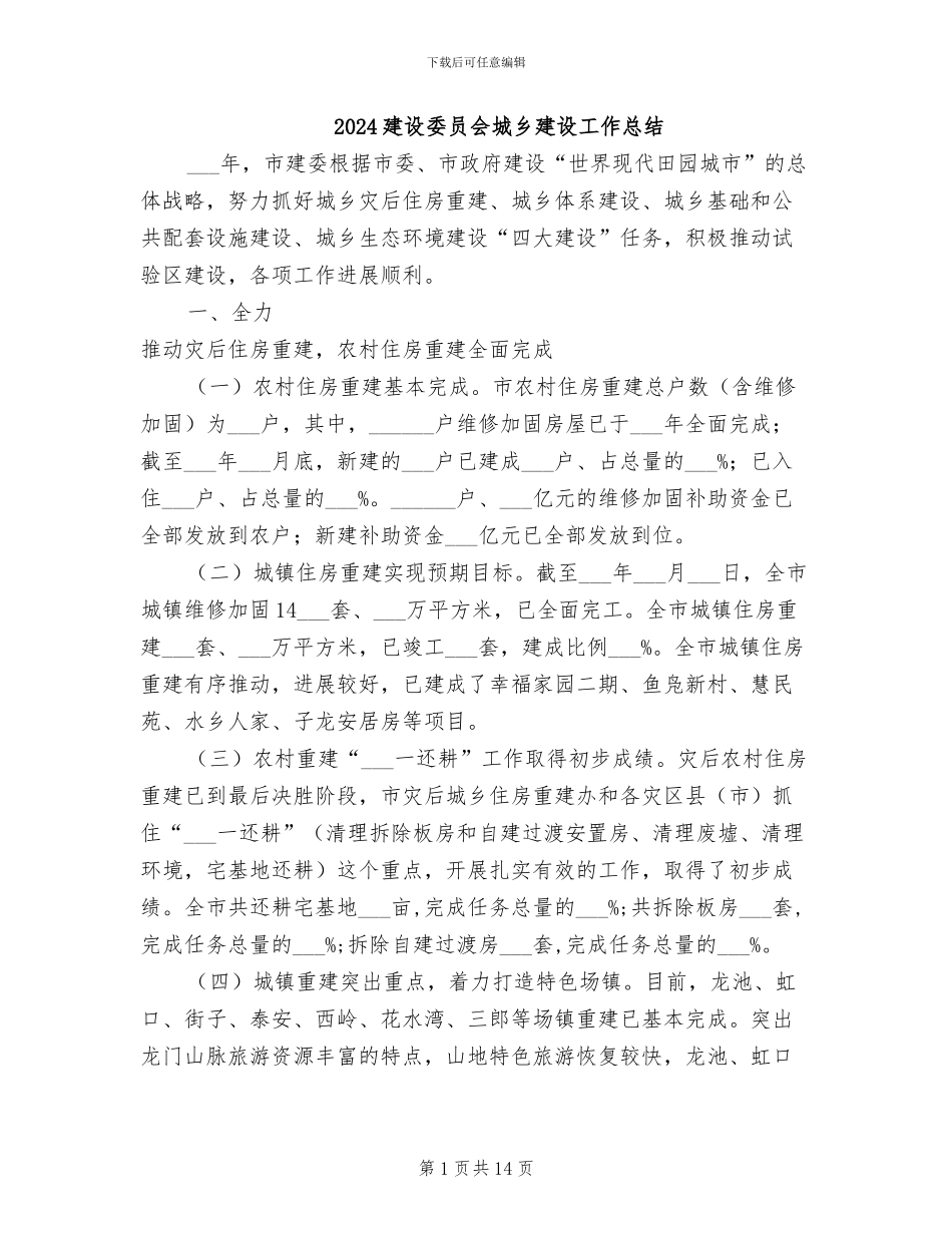 2024建设委员会城乡建设工作总结_第1页