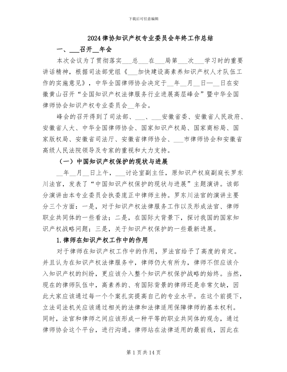 2024律协知识产权专业委员会年终工作总结_第1页