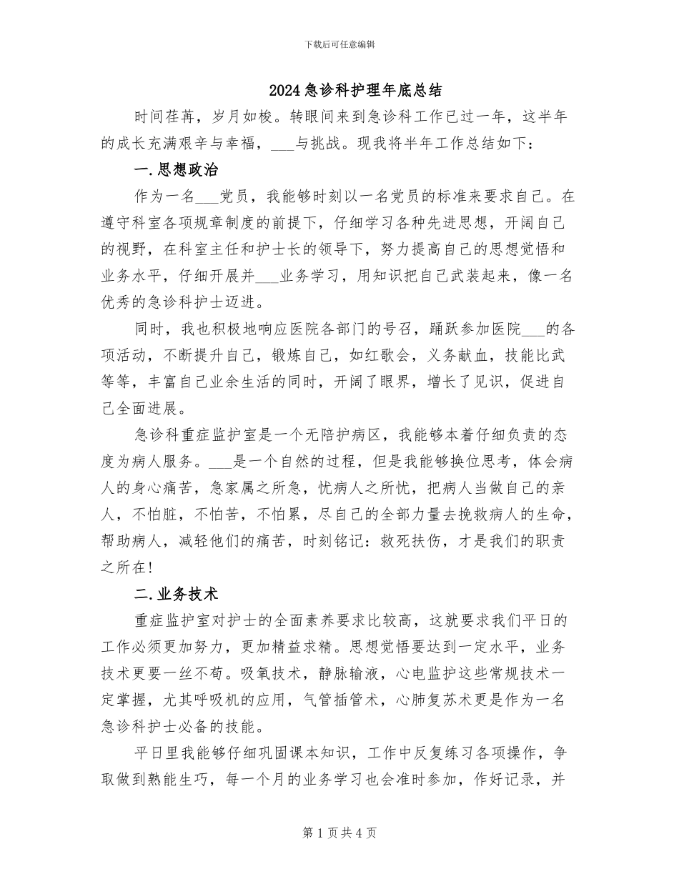 2024急诊科护理年底总结_第1页