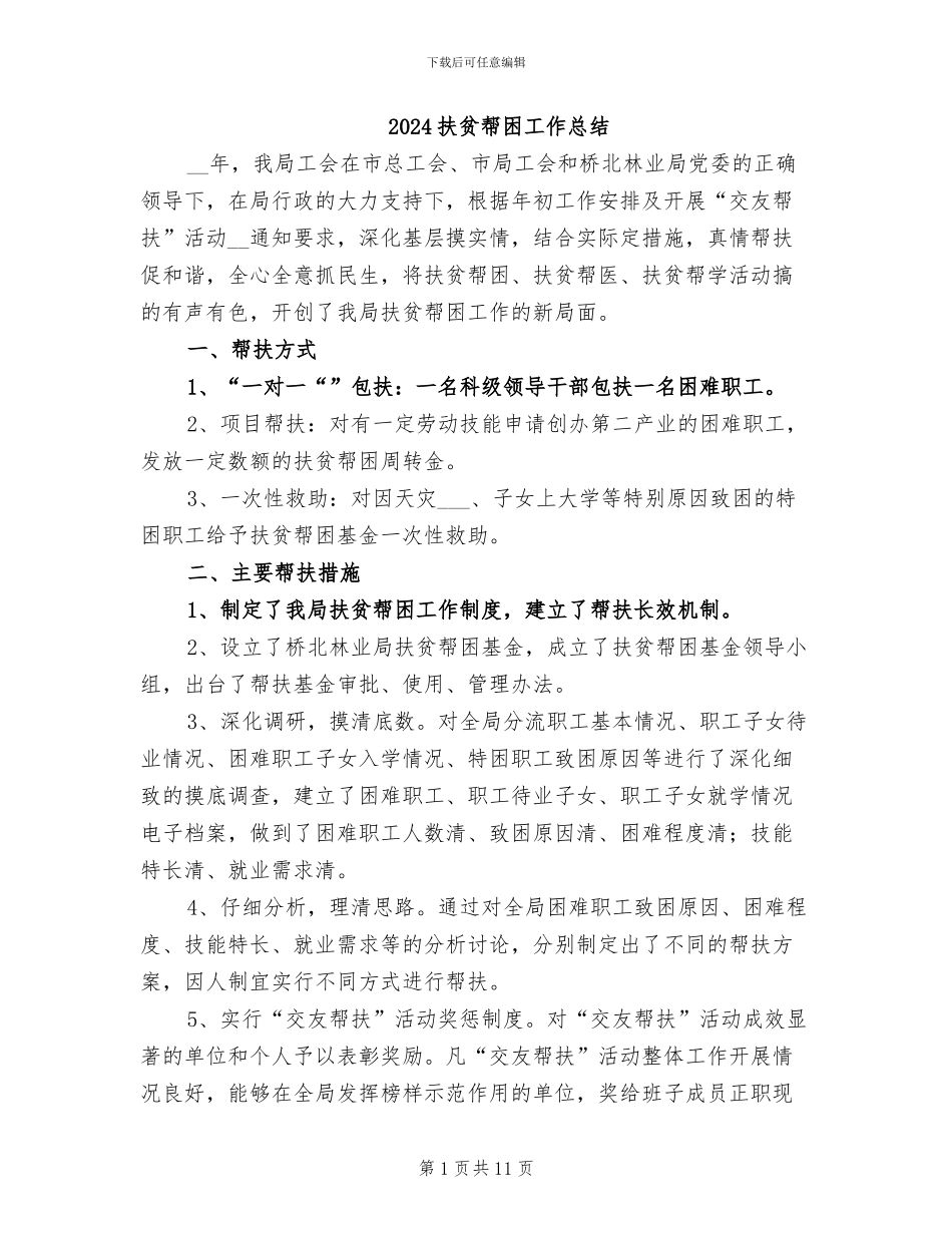 2024扶贫帮困工作总结_第1页