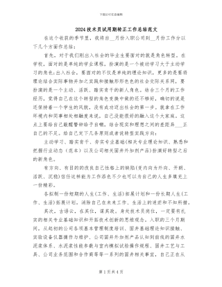 2024技术员试用期转正工作总结范文