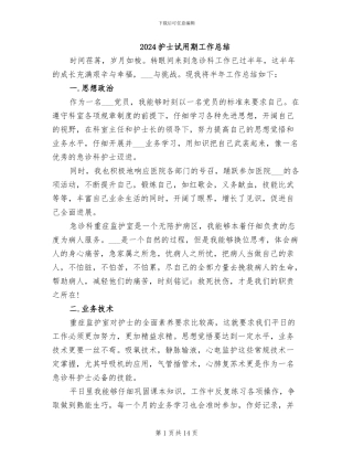 2024护士试用期工作总结