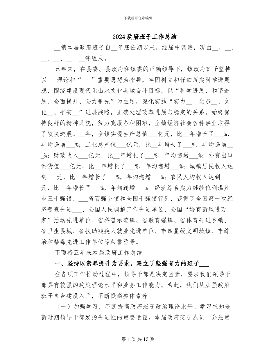 2024政府班子工作总结_第1页