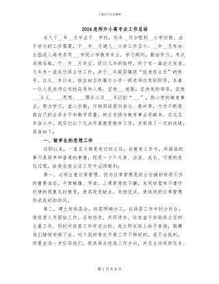 2024教师升小高专业工作总结