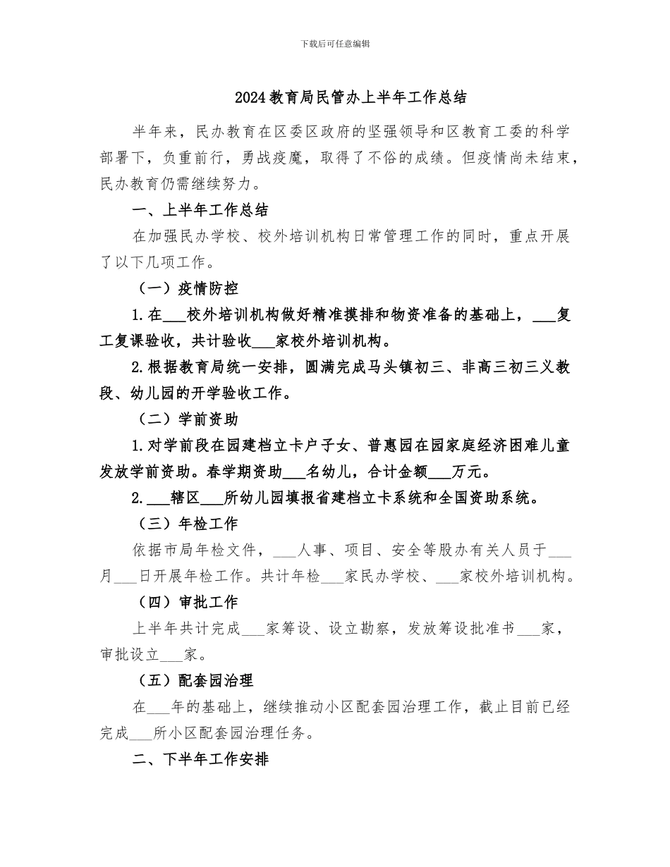 2024教育局民管办上半年工作总结_第1页