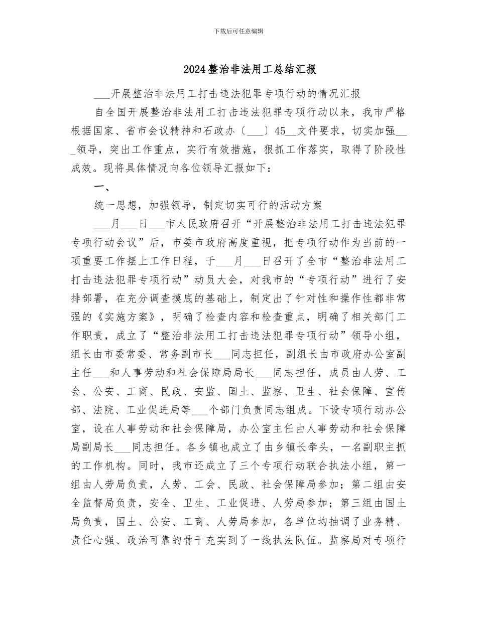 2024整治非法用工总结汇报_第1页