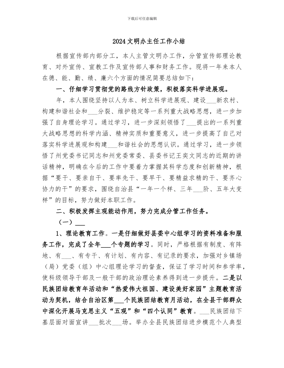 2024文明办主任工作小结_第1页