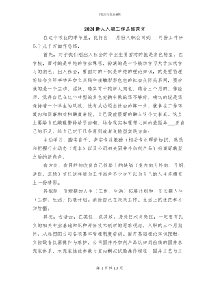2024新人入职工作总结范文
