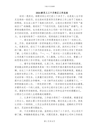 2024新员工三个月转正工作总结