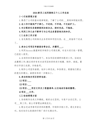 2024新员工试用期转正个人工作总结