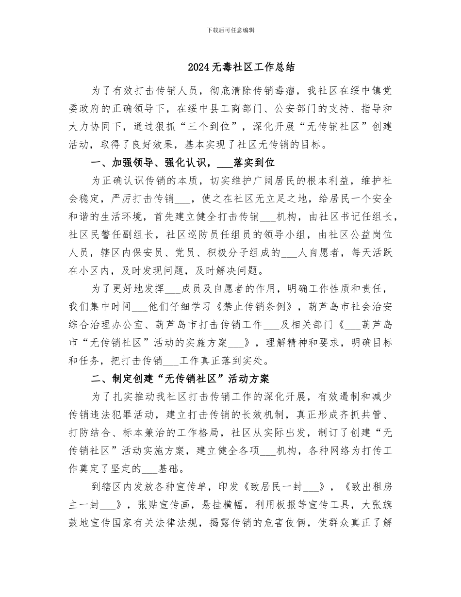 2024无毒社区工作总结_第1页