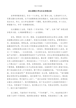 2024暑期大学生社会实践总结