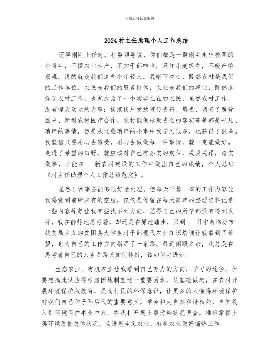 2024村主任助理个人工作总结_第1页