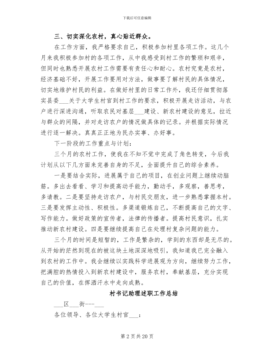 2024村书记助理工作总结_第2页