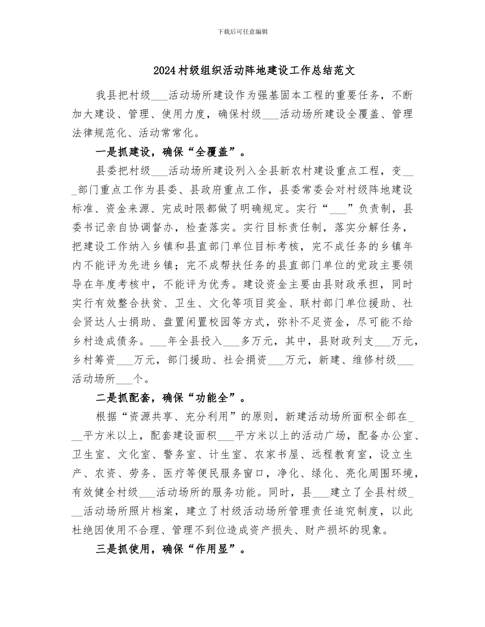 2024村级组织活动阵地建设工作总结范文_第1页
