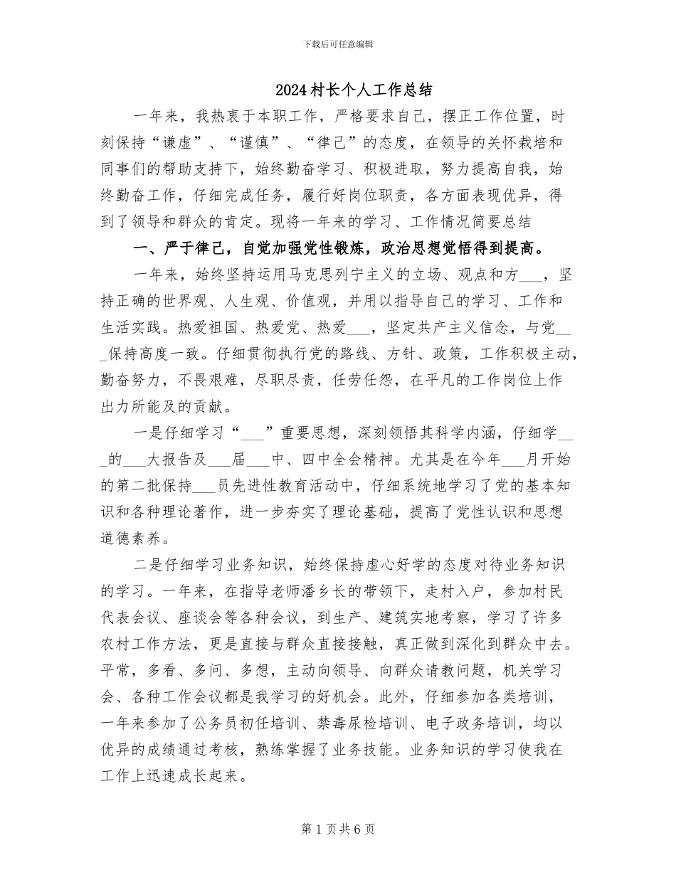 2024村长个人工作总结_第1页