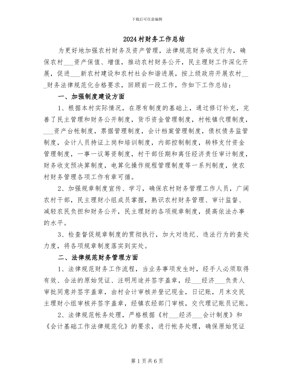 2024村财务工作总结_第1页