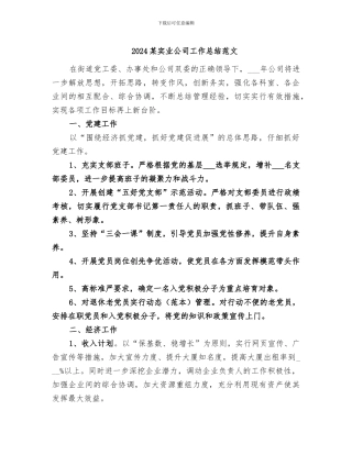 2024某实业公司工作总结范文