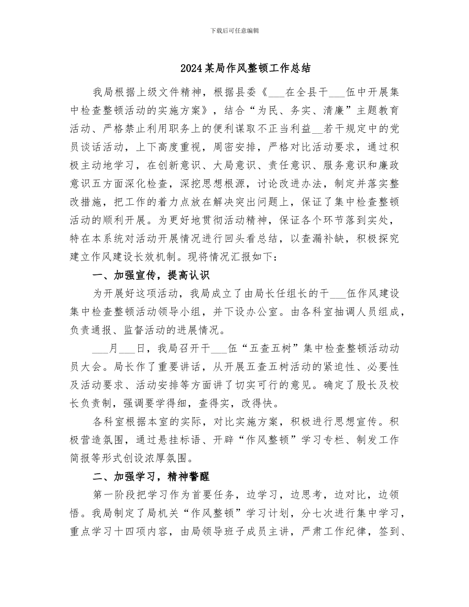 2024某局作风整顿工作总结_第1页