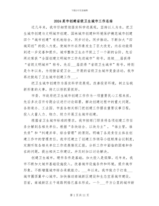 2024某市创建省级卫生城市工作总结