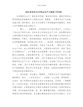 2024某自来水公司安全生产大检查工作总结