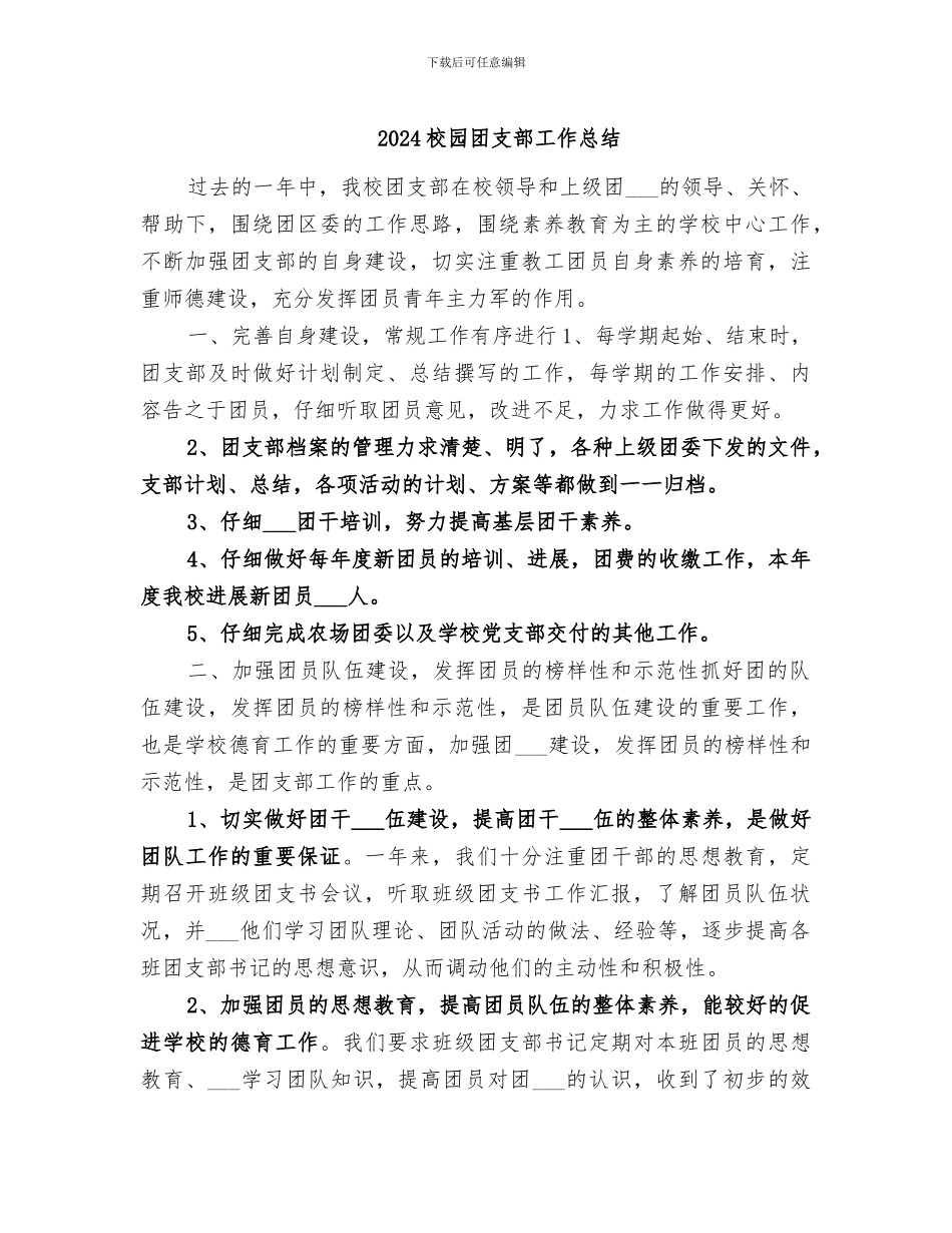 2024校园团支部工作总结_第1页