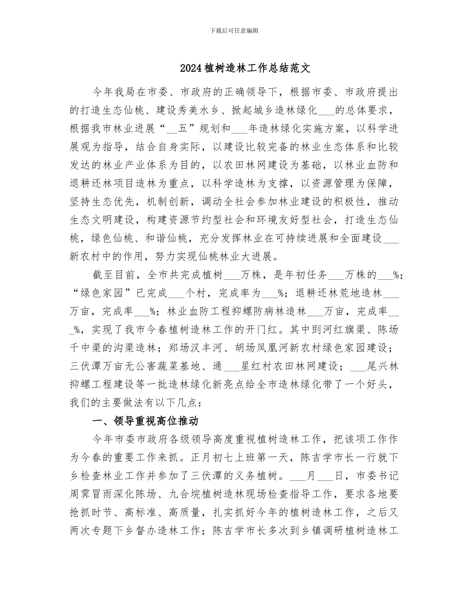 2024植树造林工作总结范文_第1页