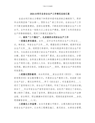 2024水利行业安全生产工作情况总结汇报