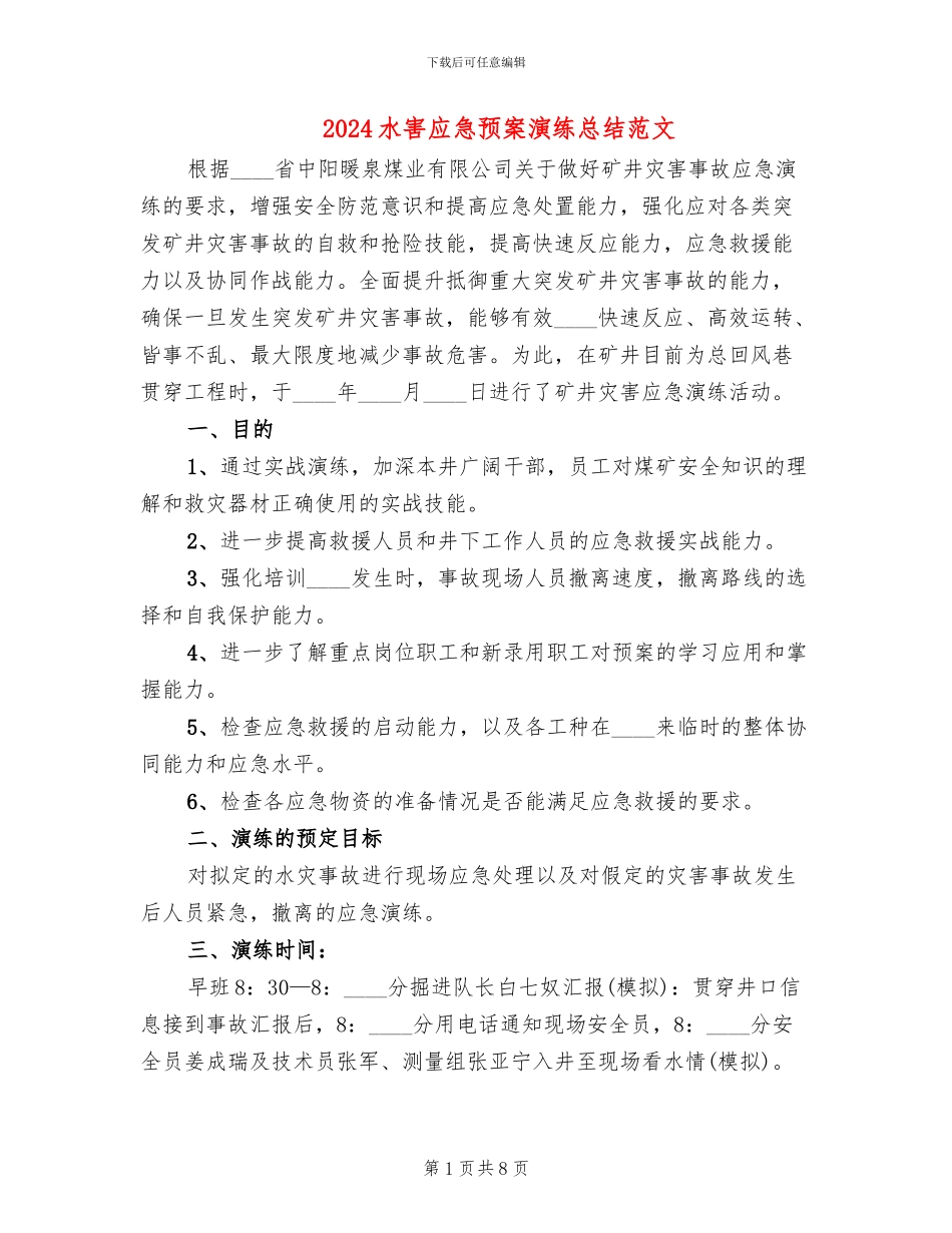 2024水害应急预案演练总结范文_第1页