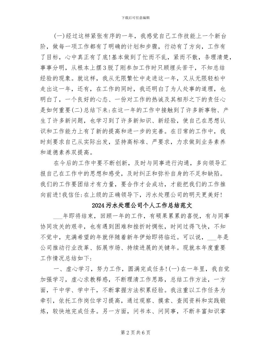 2024污水处理公司个人工作总结_第2页