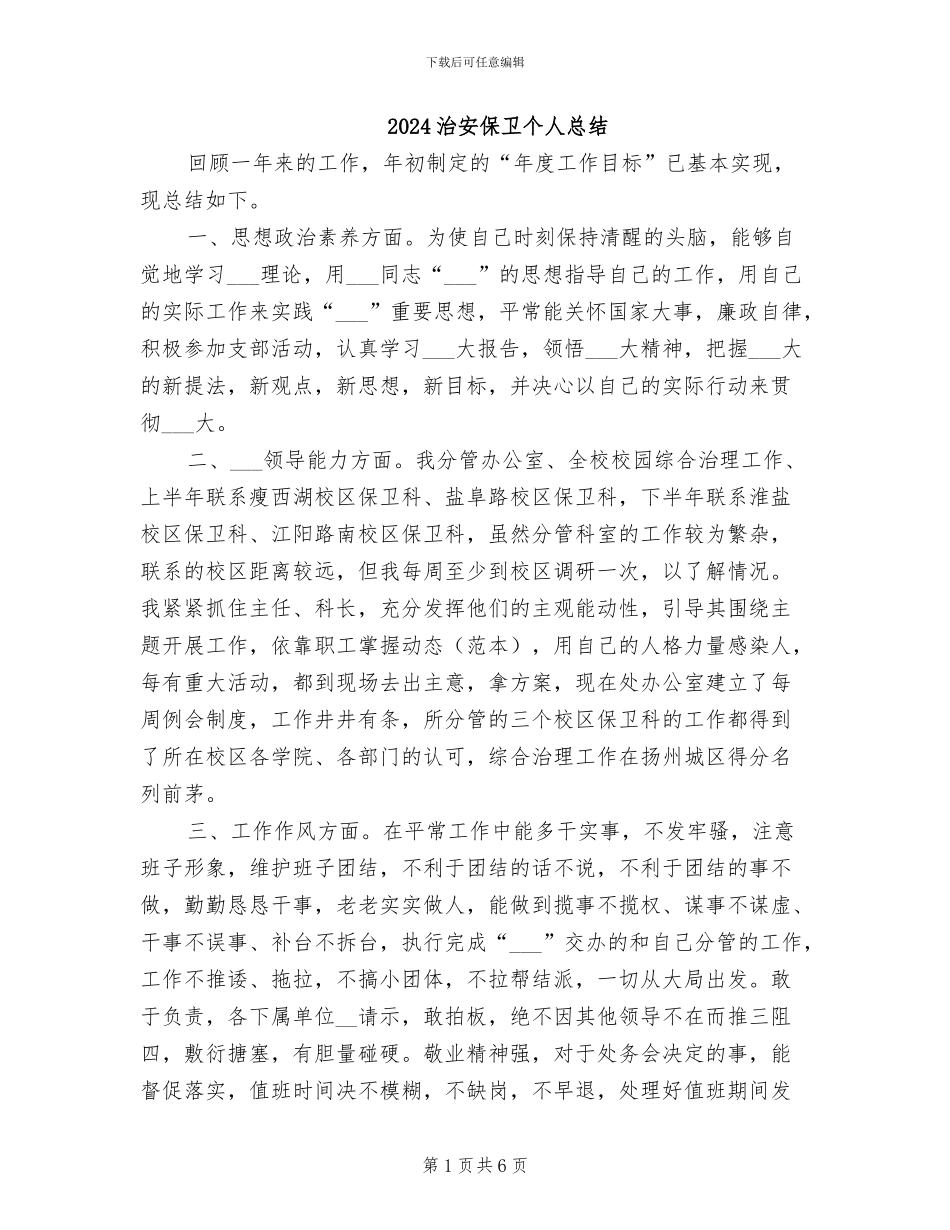 2024治安保卫个人总结_第1页