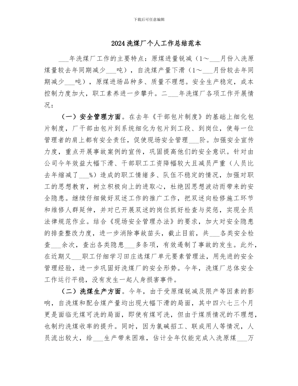 2024洗煤厂个人工作总结范本_第1页
