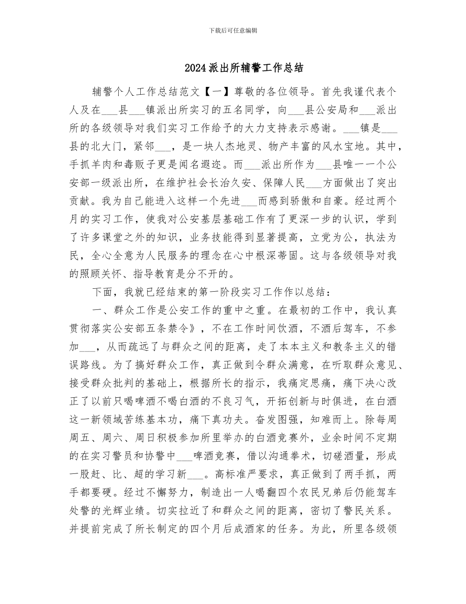 2024派出所辅警工作总结_第1页