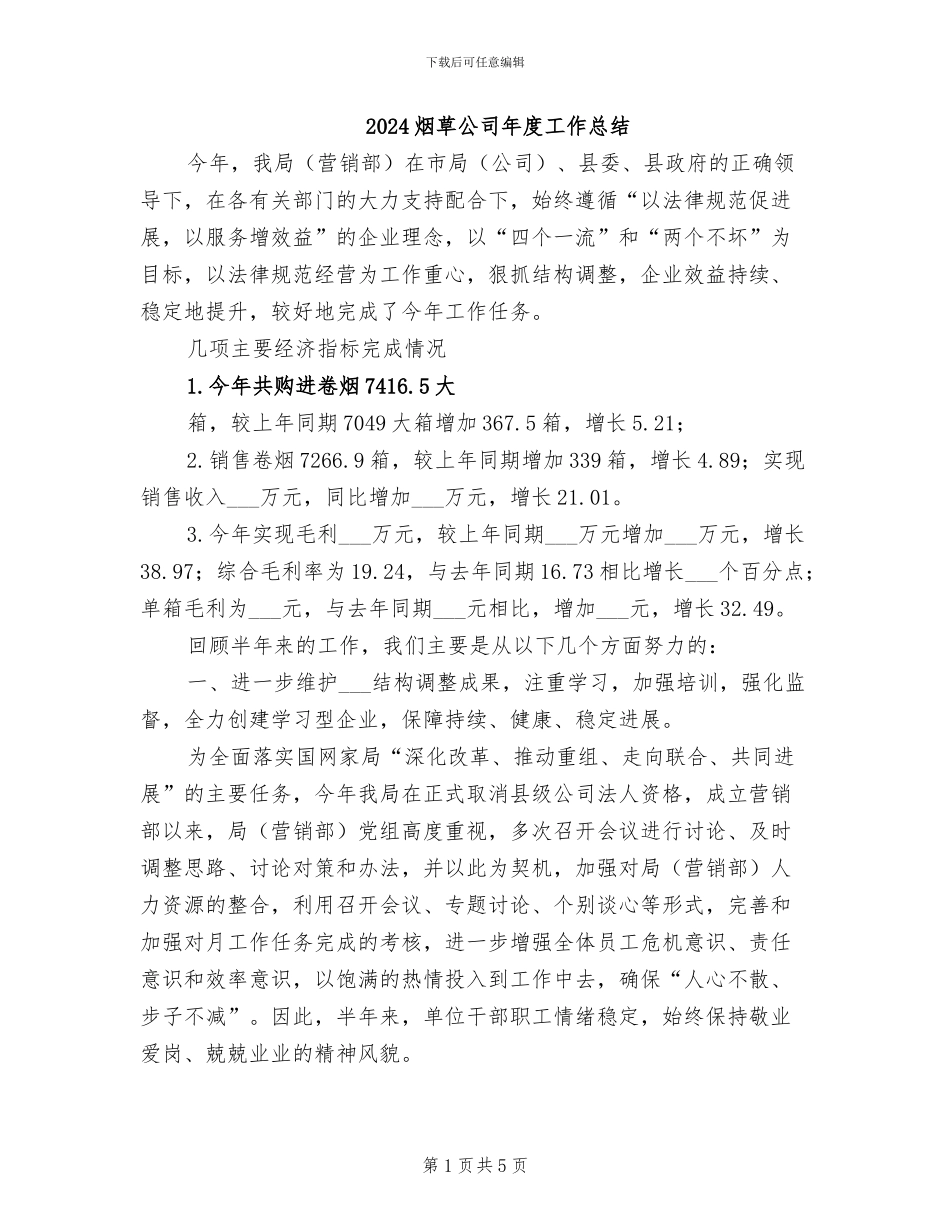 2024烟草公司年度工作总结_第1页