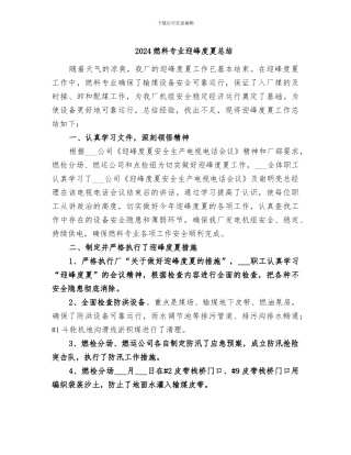 2024燃料专业迎峰度夏总结