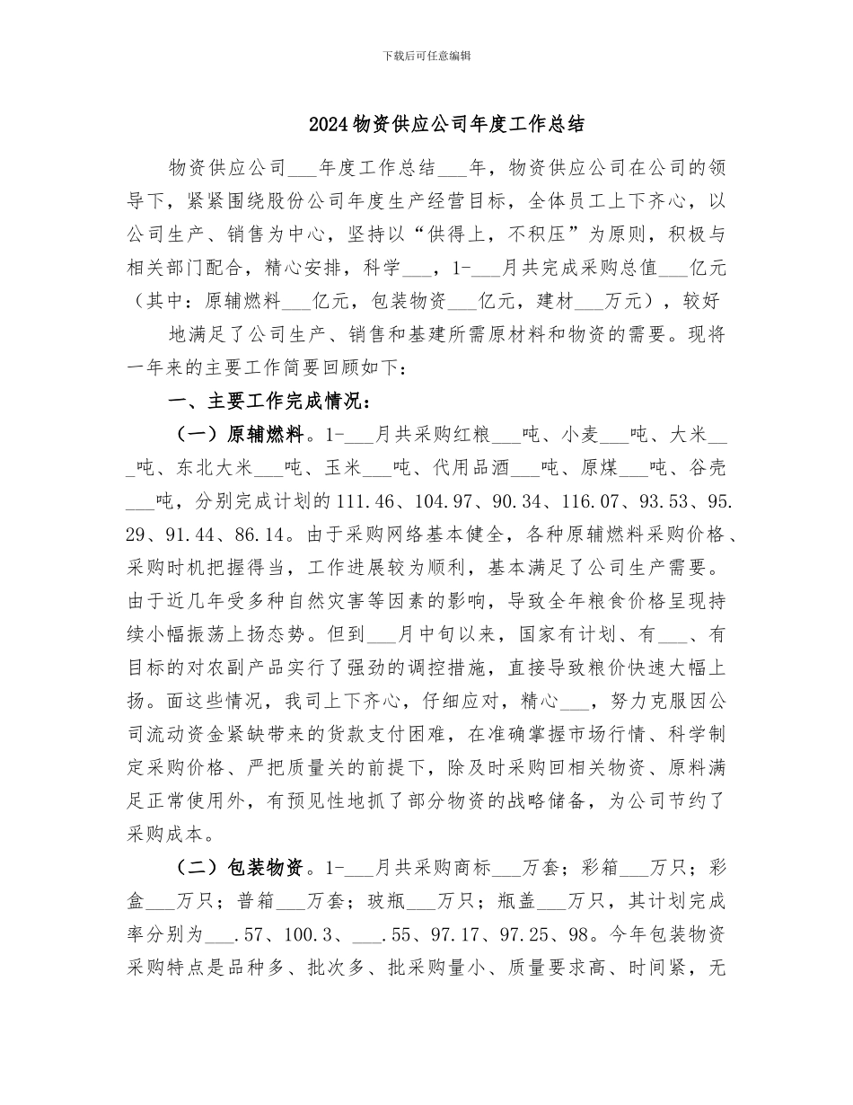 2024物资供应公司年度工作总结_第1页
