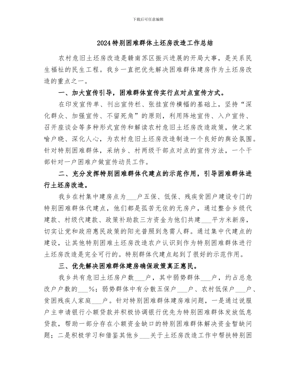 2024特殊困难群体土坯房改造工作总结_第1页