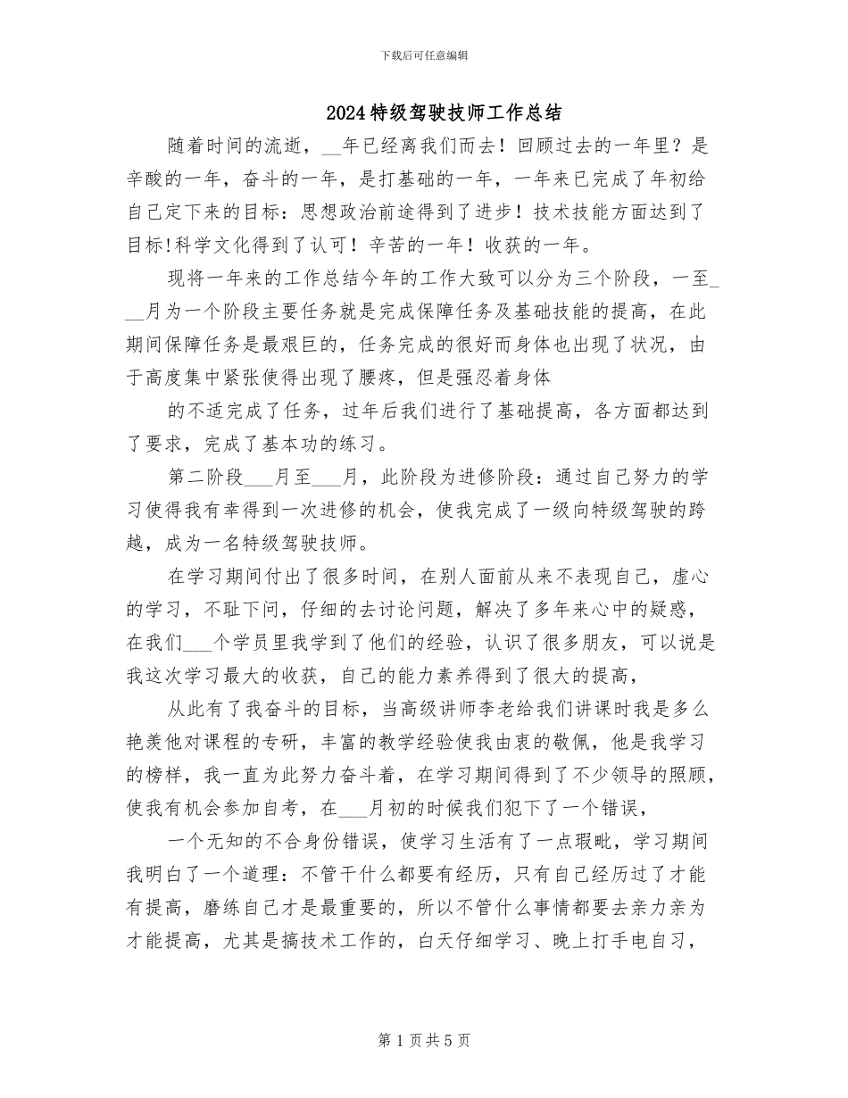 2024特级驾驶技师工作总结_第1页