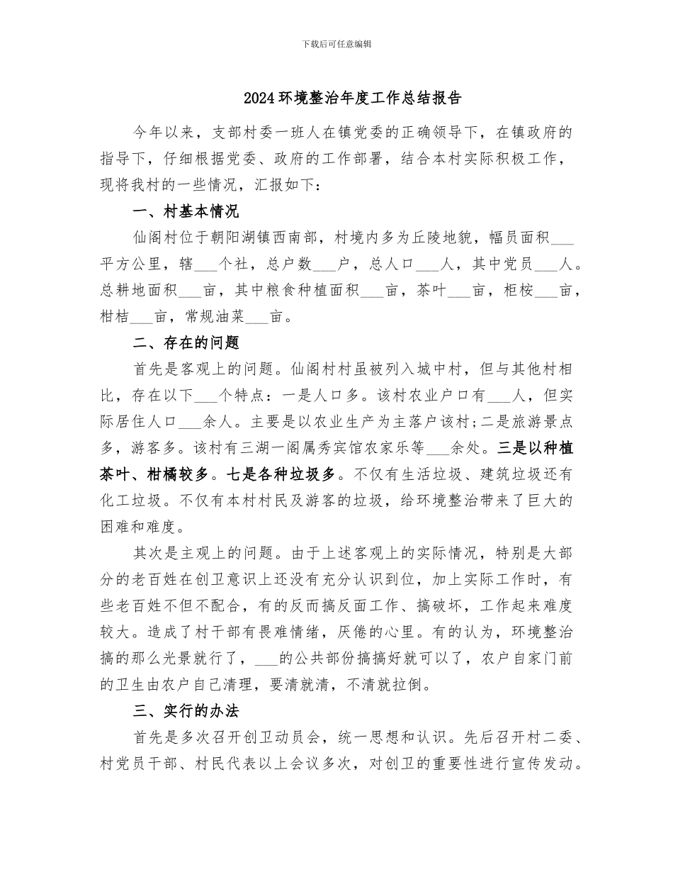 2024环境整治年度工作总结报告_第1页