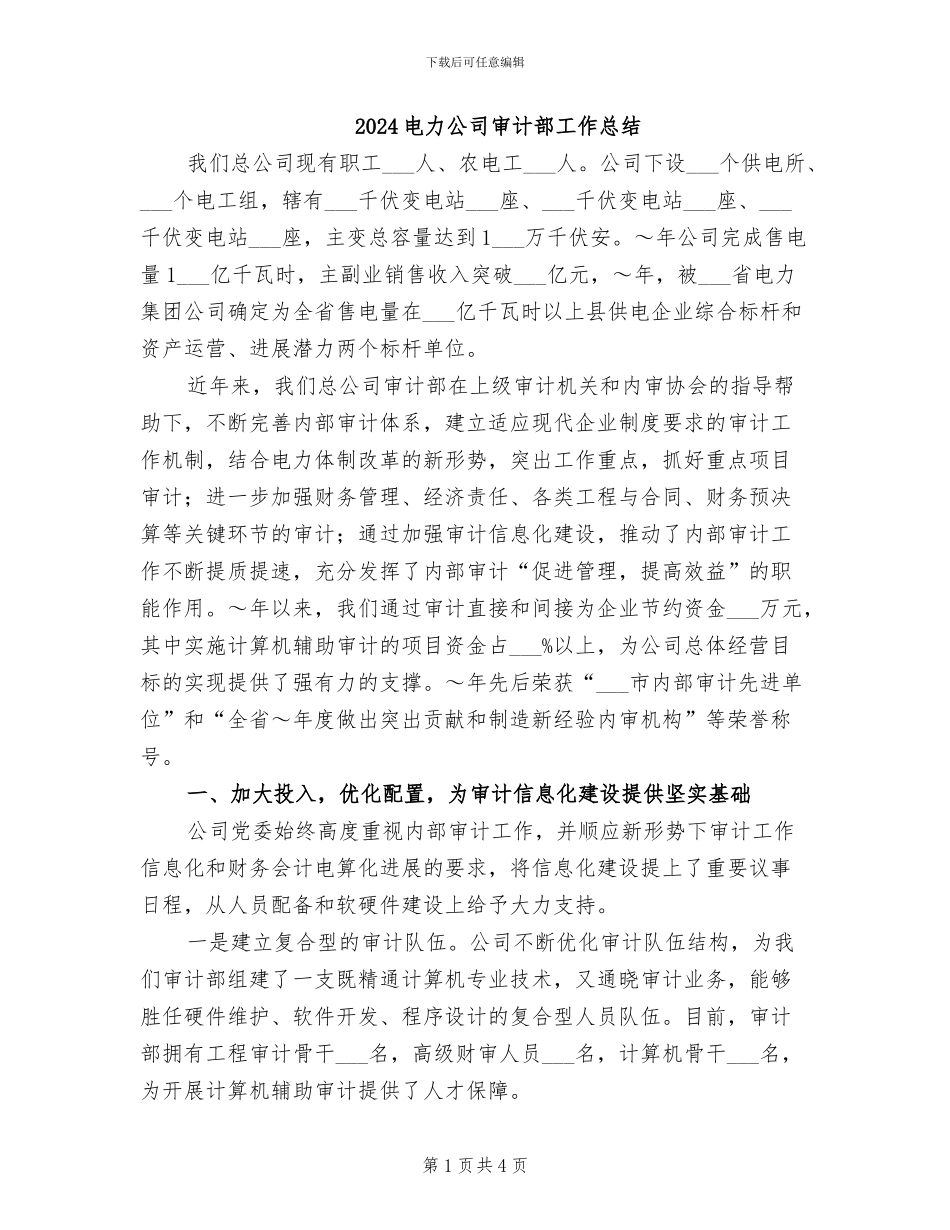 2024电力公司审计部工作总结_第1页