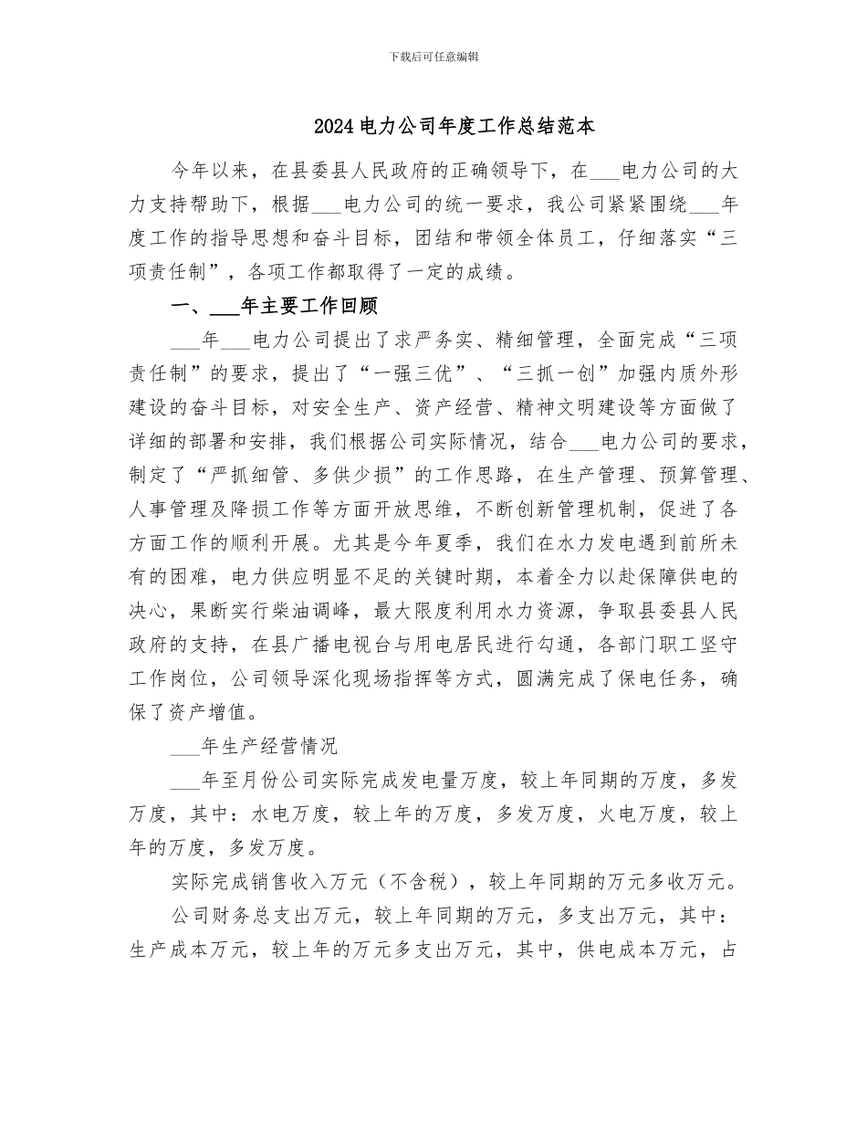 2024电力公司年度工作总结范本_第1页