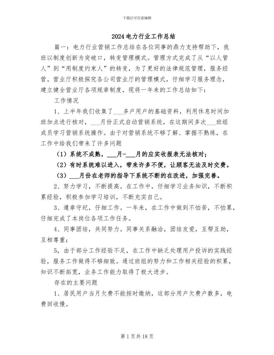 2024电力行业工作总结_第1页