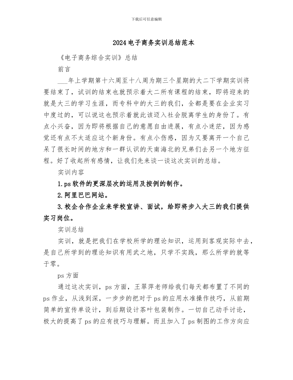2024电子商务实训总结范本_第1页