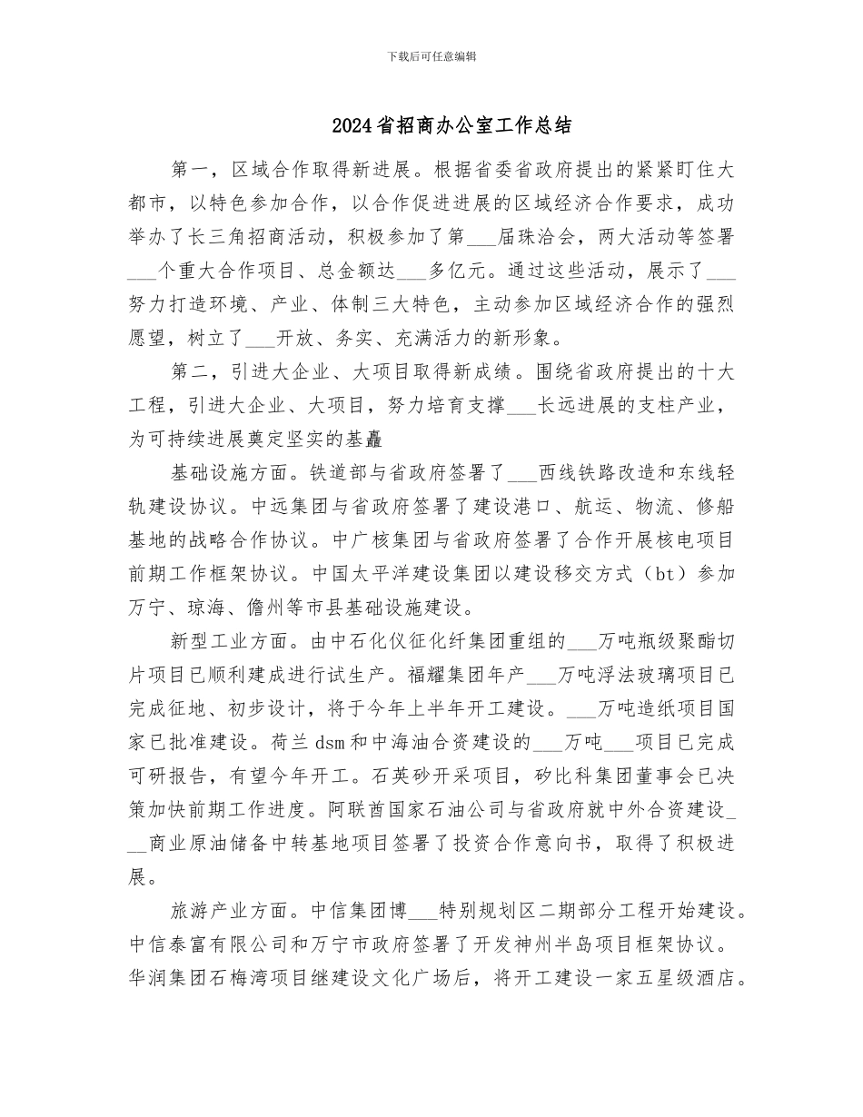 2024省招商办公室工作总结_第1页