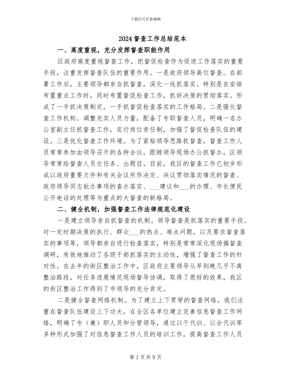 2024督查工作总结范本_第1页