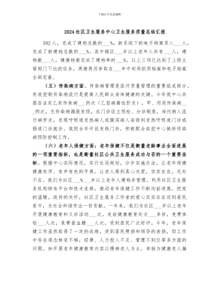 2024社区卫生服务中心卫生服务质量总结汇报