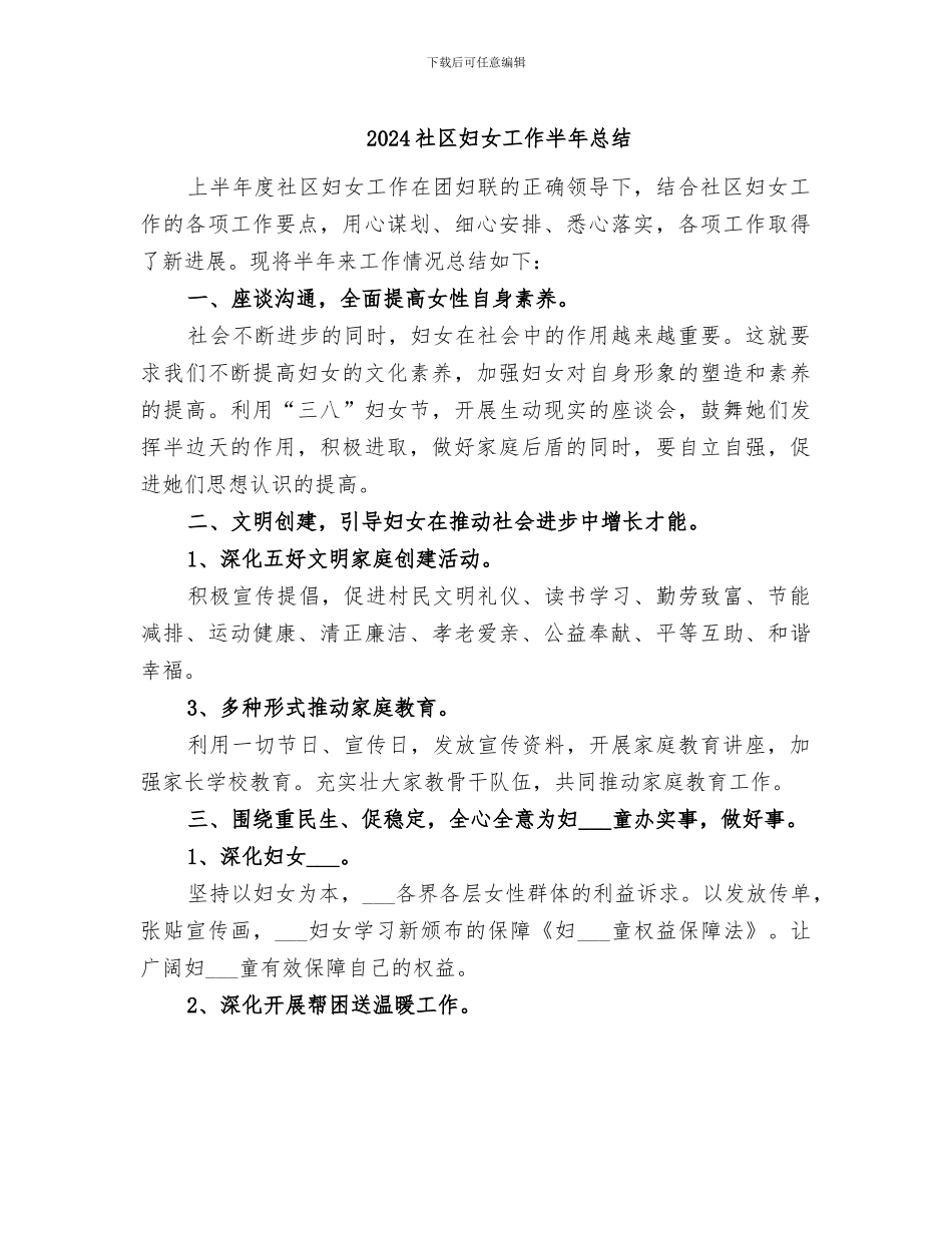 2024社区妇女工作半年总结_第1页