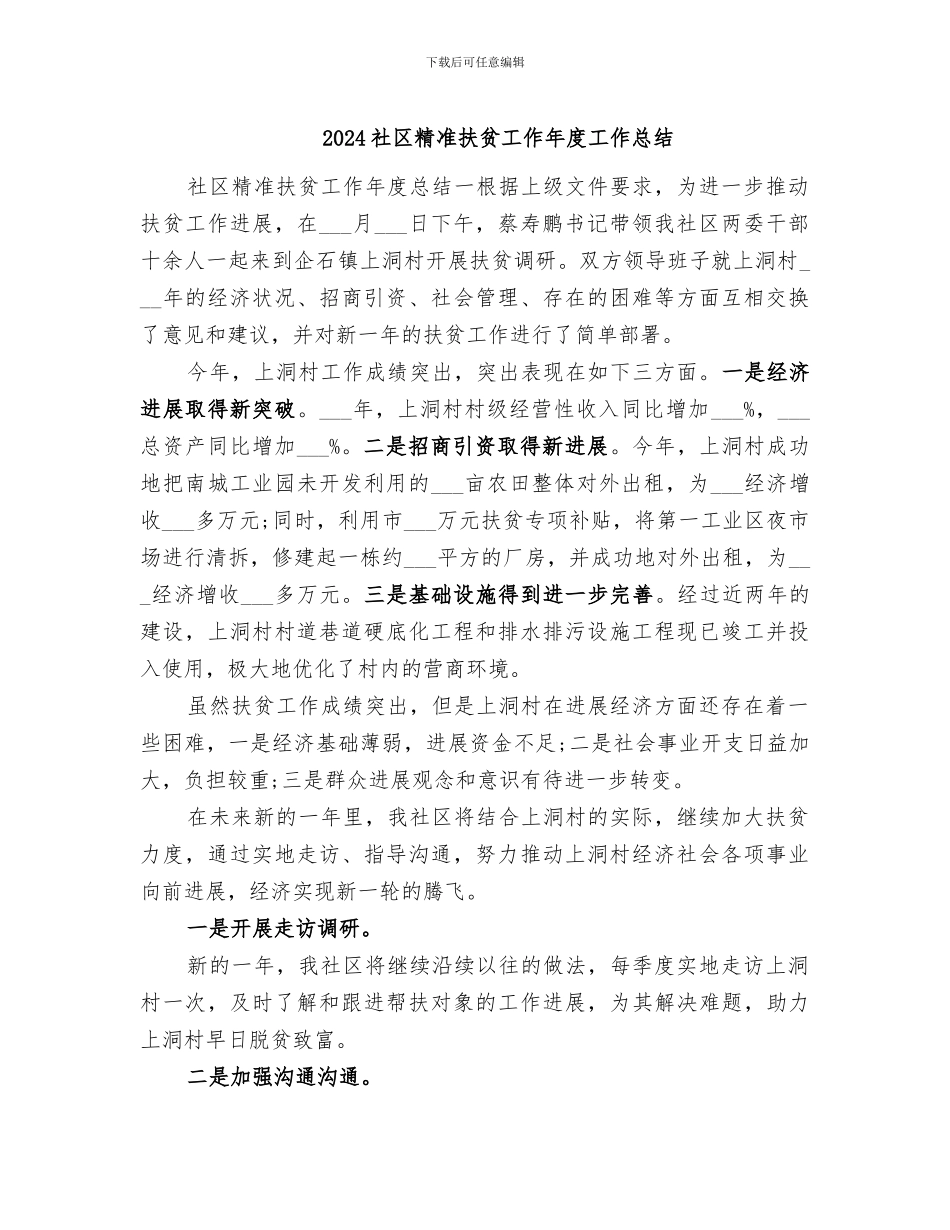 2024社区精准扶贫工作年度工作总结_第1页