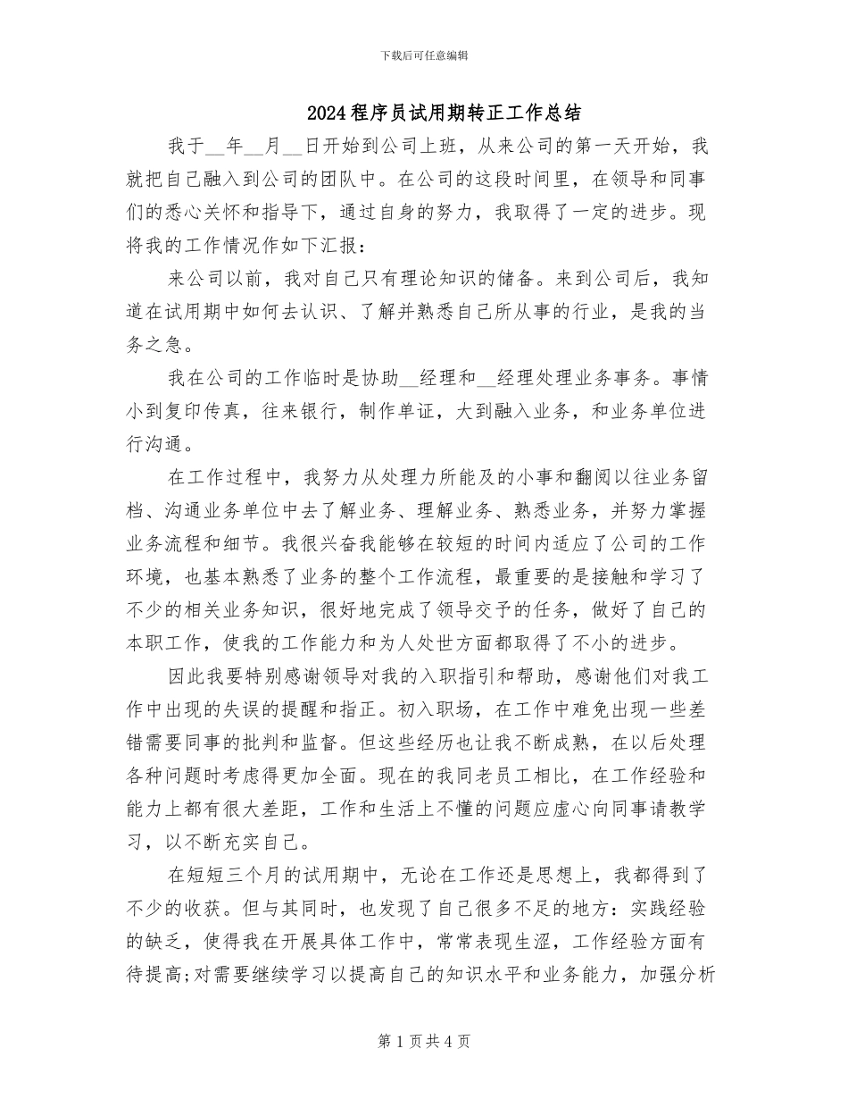 2024程序员试用期转正工作总结_第1页