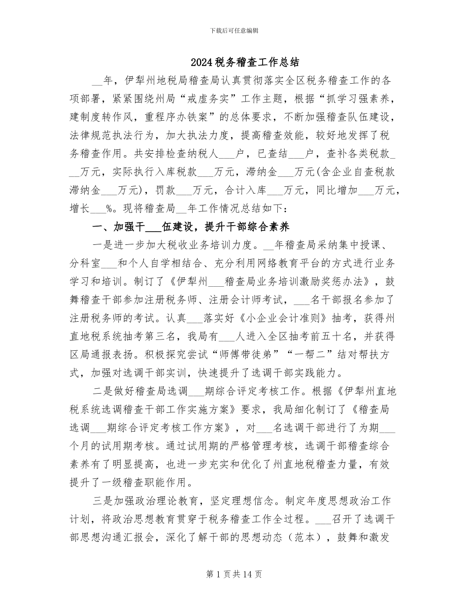 2024税务稽查工作总结_第1页